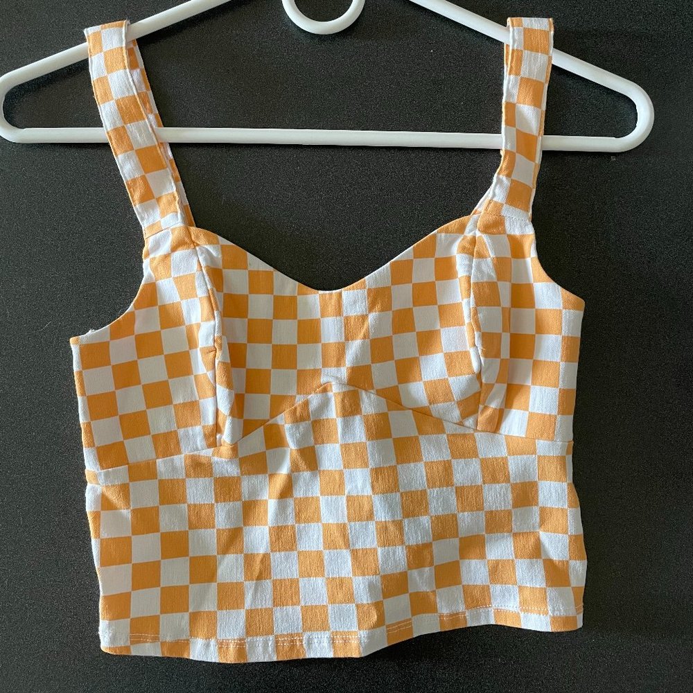 Orange and White checkered cropped tank top
